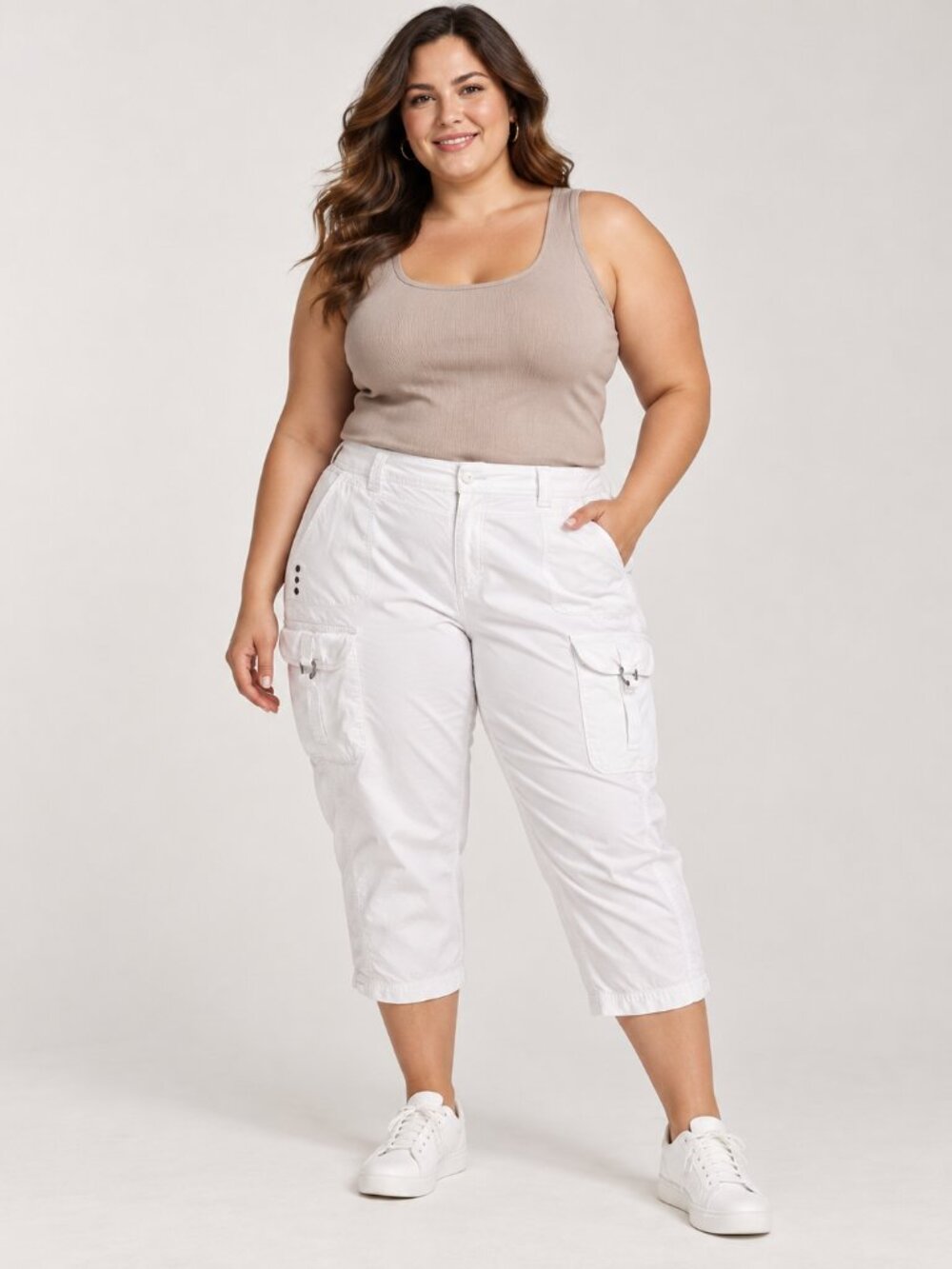 Avenue Size 26 White Cargo Capri Pants Plus Size Utility Cropped Multi Pocket